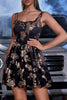 Load image into Gallery viewer, Sparkly A Line Black Golden Floral Graduation Dress with Sequins