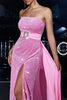 Load image into Gallery viewer, Sparkly Pink Mermaid Strapless Sequins Prom Dress with Slit