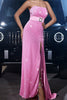 Load image into Gallery viewer, Sparkly Pink Mermaid Strapless Sequins Prom Dress with Slit