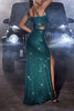 Load image into Gallery viewer, Sparkly Dark Green Mermaid Sequin Fringed Evening Dress with Slit