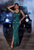 Load image into Gallery viewer, Sparkly Dark Green Mermaid Sequin Fringed Evening Dress with Slit