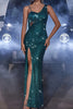 Load image into Gallery viewer, Sparkly Dark Green Mermaid Sequin Fringed Evening Dress with Slit