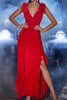 Load image into Gallery viewer, Red A Line V Neck Long Prom Dress with Slit