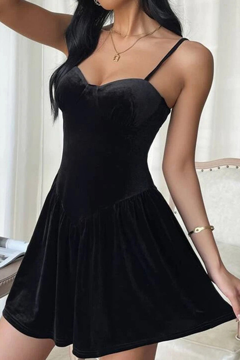 Load image into Gallery viewer, Black A Line Spaghetti Straps Short Cocktail Dress