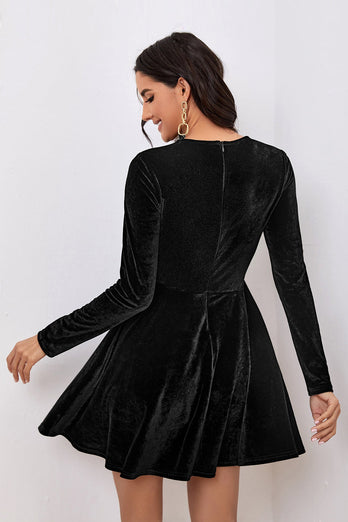 Black A Line Long Sleeves Graduation Dress