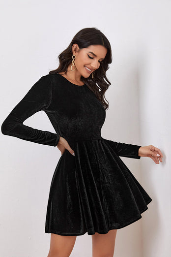 Black A Line Long Sleeves Graduation Dress