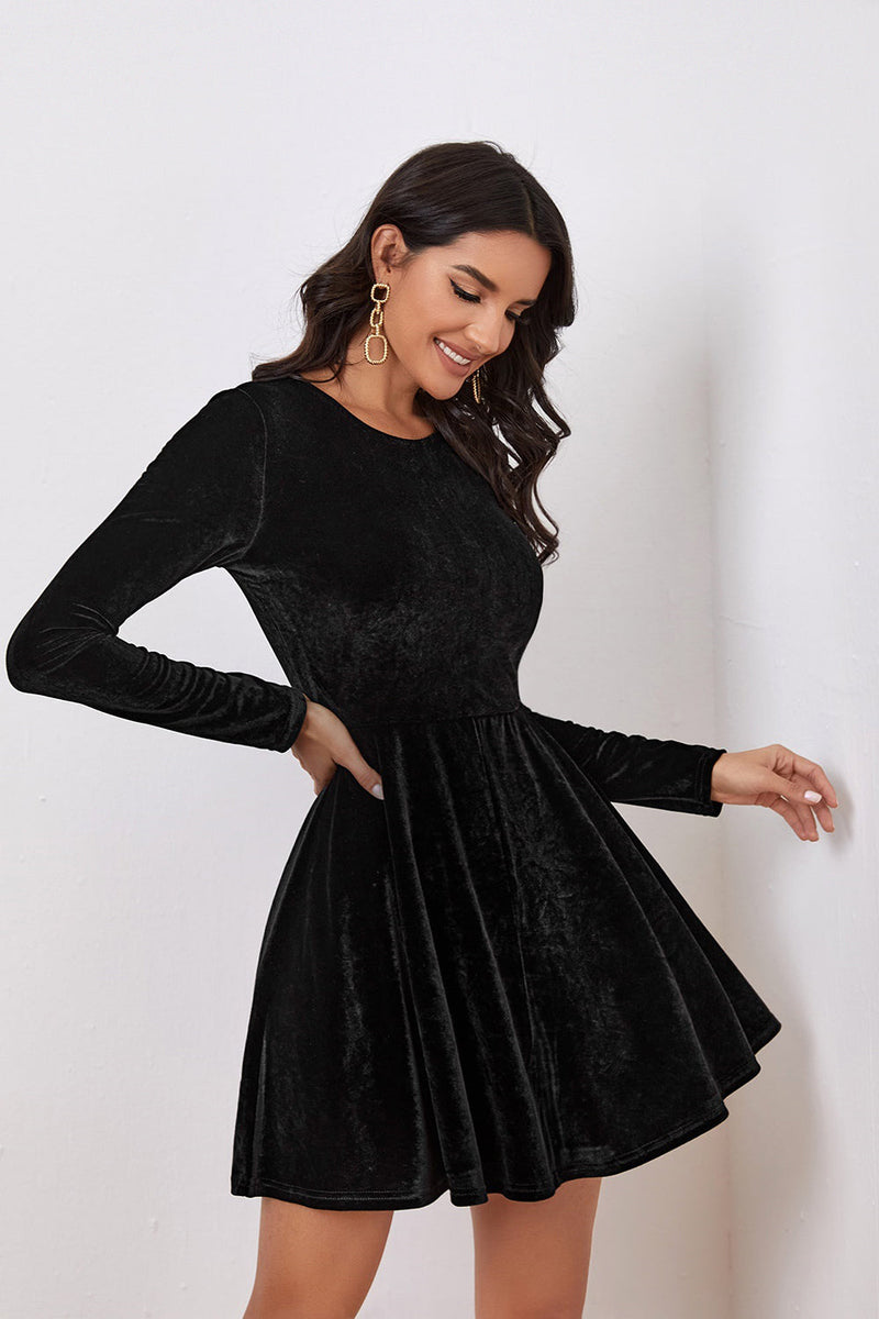 Load image into Gallery viewer, Black A Line Long Sleeves Graduation Dress