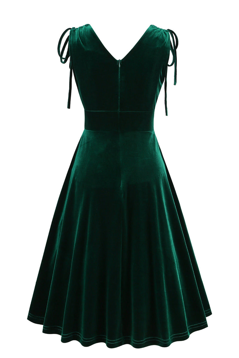 Load image into Gallery viewer, Dark Green A Line V Neck Short Vintage Dress