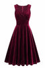 Load image into Gallery viewer, Burgundy A Line V Neck Pleated Short Vintage 1950s Dress