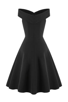 Short A Line Black Vintage 1950s Dress