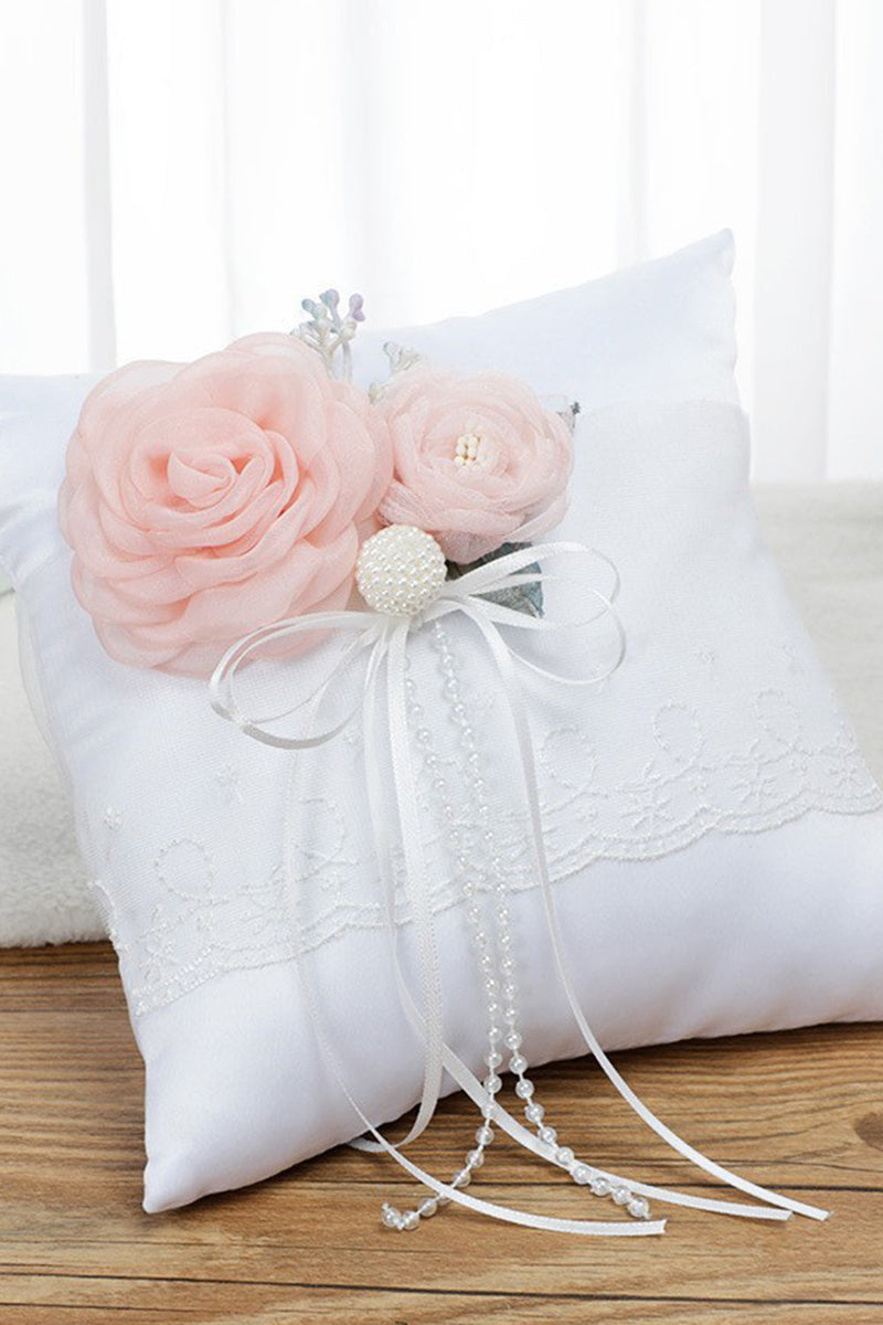 Load image into Gallery viewer, White Wedding Basket and Pillow Set with Pink Flower