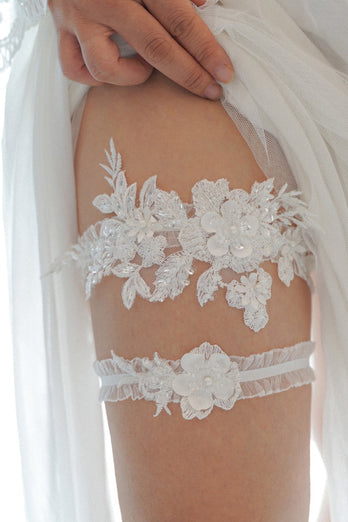 Bridal Lace Garter Set with Embroidery