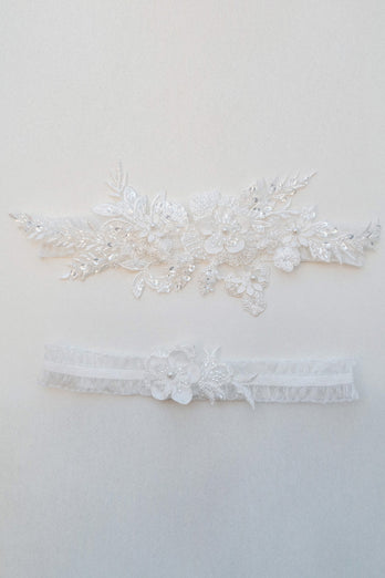 Bridal Lace Garter Set with Embroidery