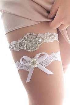 Pearl Rhinestone Lace Bridal Garter Set