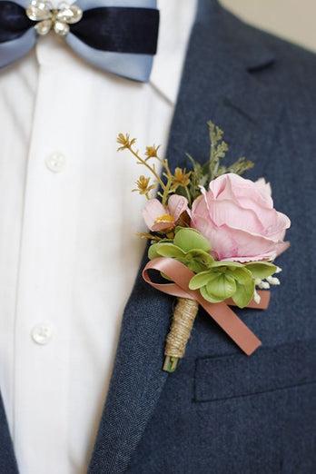 Apricot Prom Wrist Corsage and Men‘s Boutonniere For Wedding