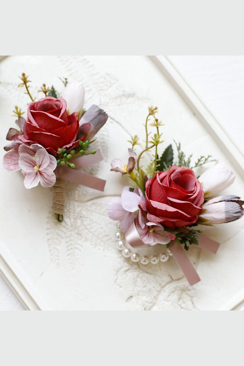 Load image into Gallery viewer, Apricot Prom Wrist Corsage and Men‘s Boutonniere For Wedding