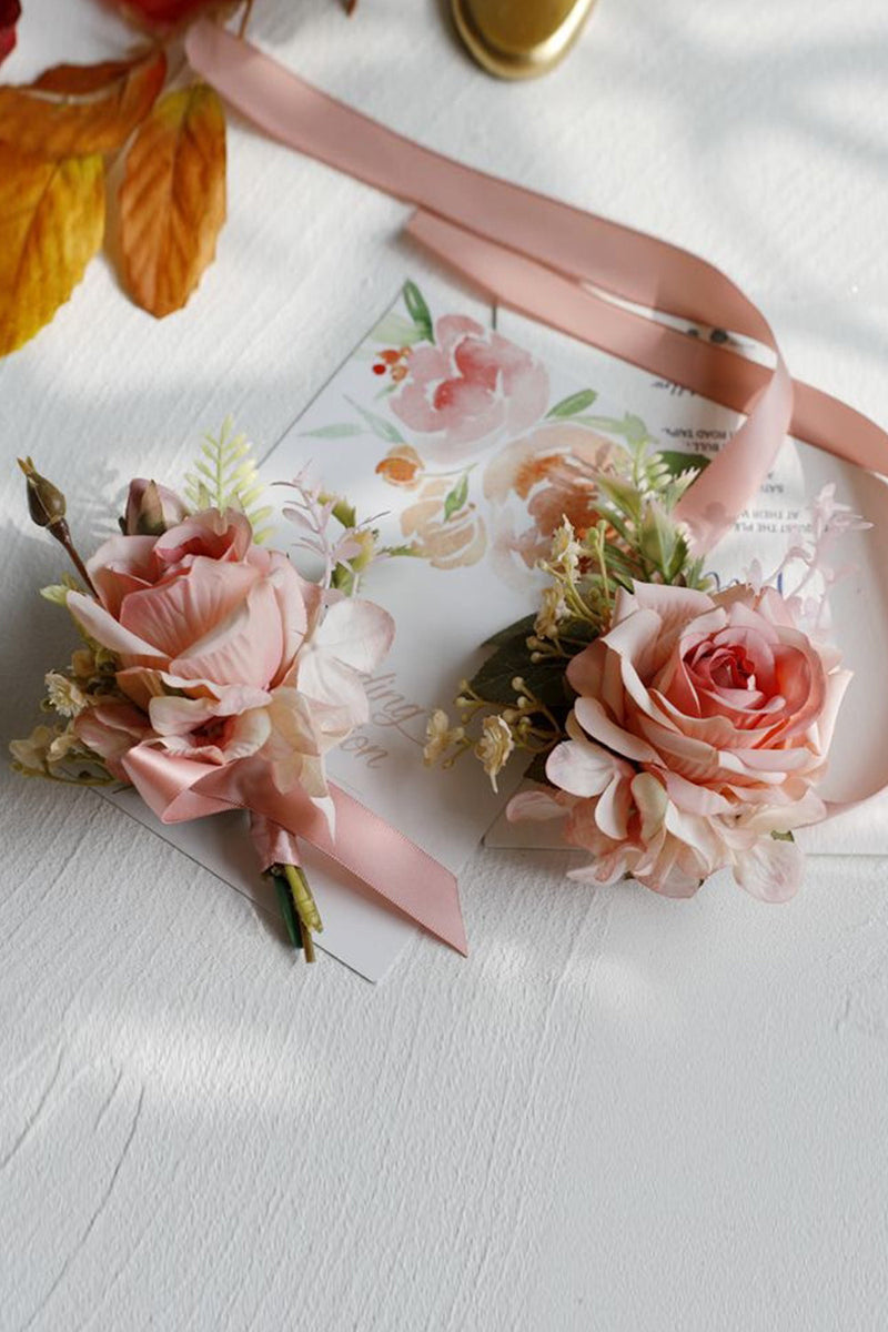 Load image into Gallery viewer, Elegant Blush Prom Wrist Corsage and Men‘s Boutonniere For Wedding Party