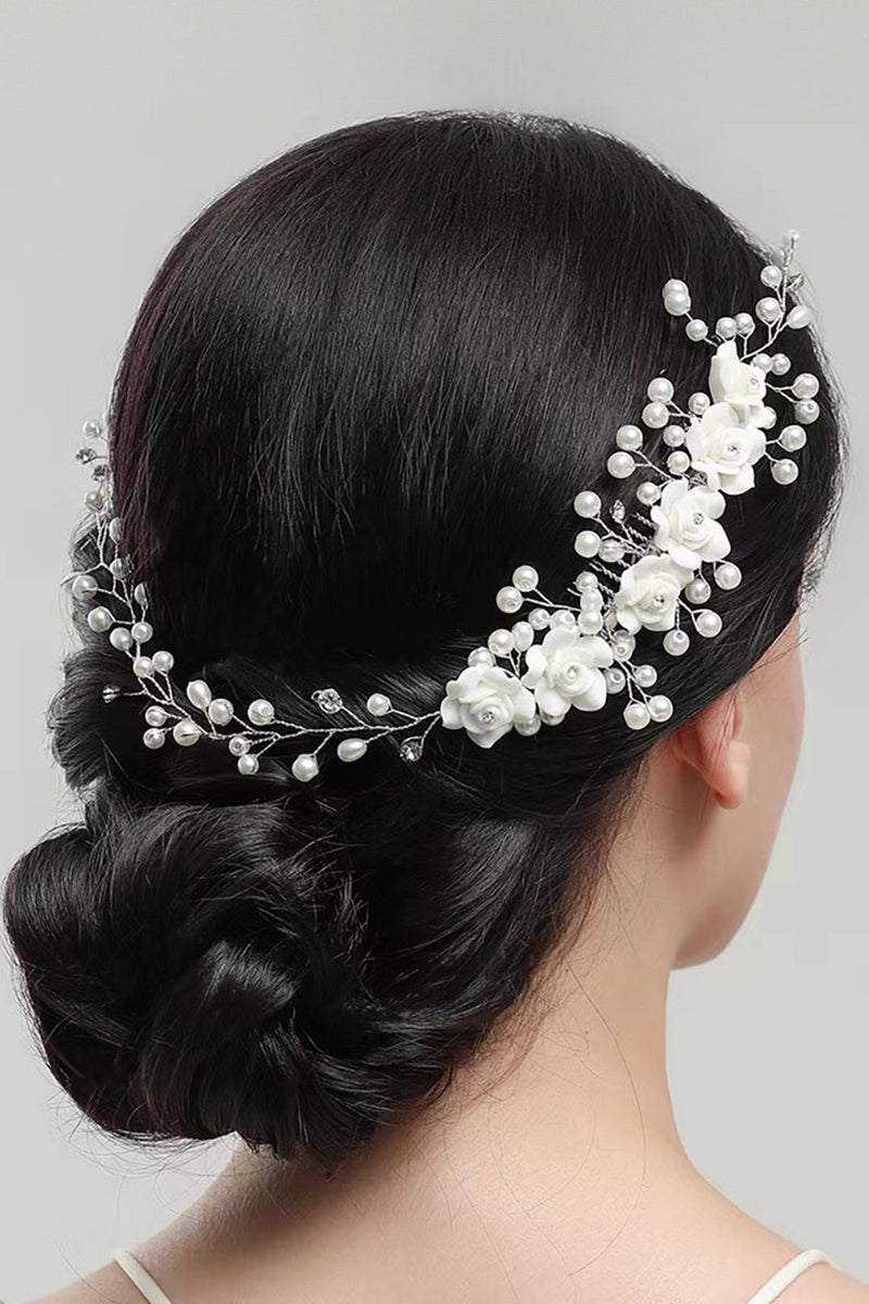 Load image into Gallery viewer, Pearl Flower Pottery Flower Har Comb Hair Bandhandmade Bride Headband