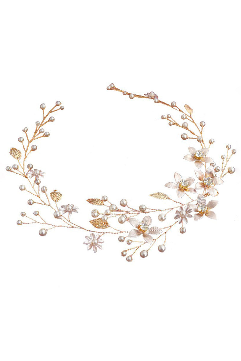 Load image into Gallery viewer, Pearl Hair Vine Gold Crystal Flower Bridal Hair Accessories