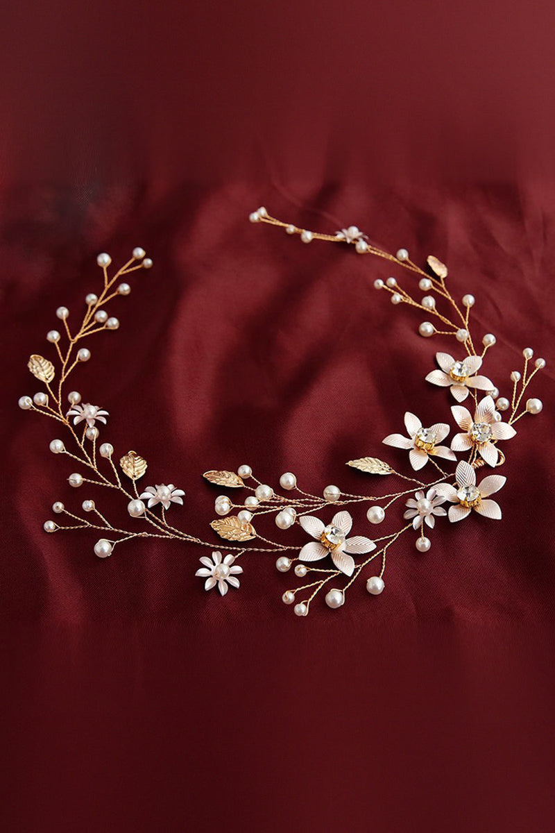 Load image into Gallery viewer, Pearl Hair Vine Gold Crystal Flower Bridal Hair Accessories