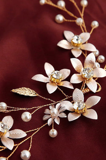 Pearl Hair Vine Gold Crystal Flower Bridal Hair Accessories