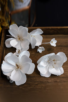 White Elegant Fabric Flower Hair Clips