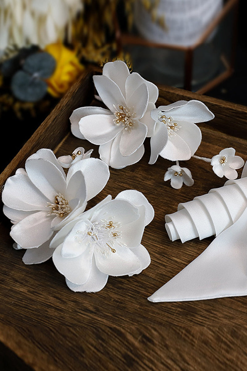 Load image into Gallery viewer, White Elegant Fabric Flower Hair Clips