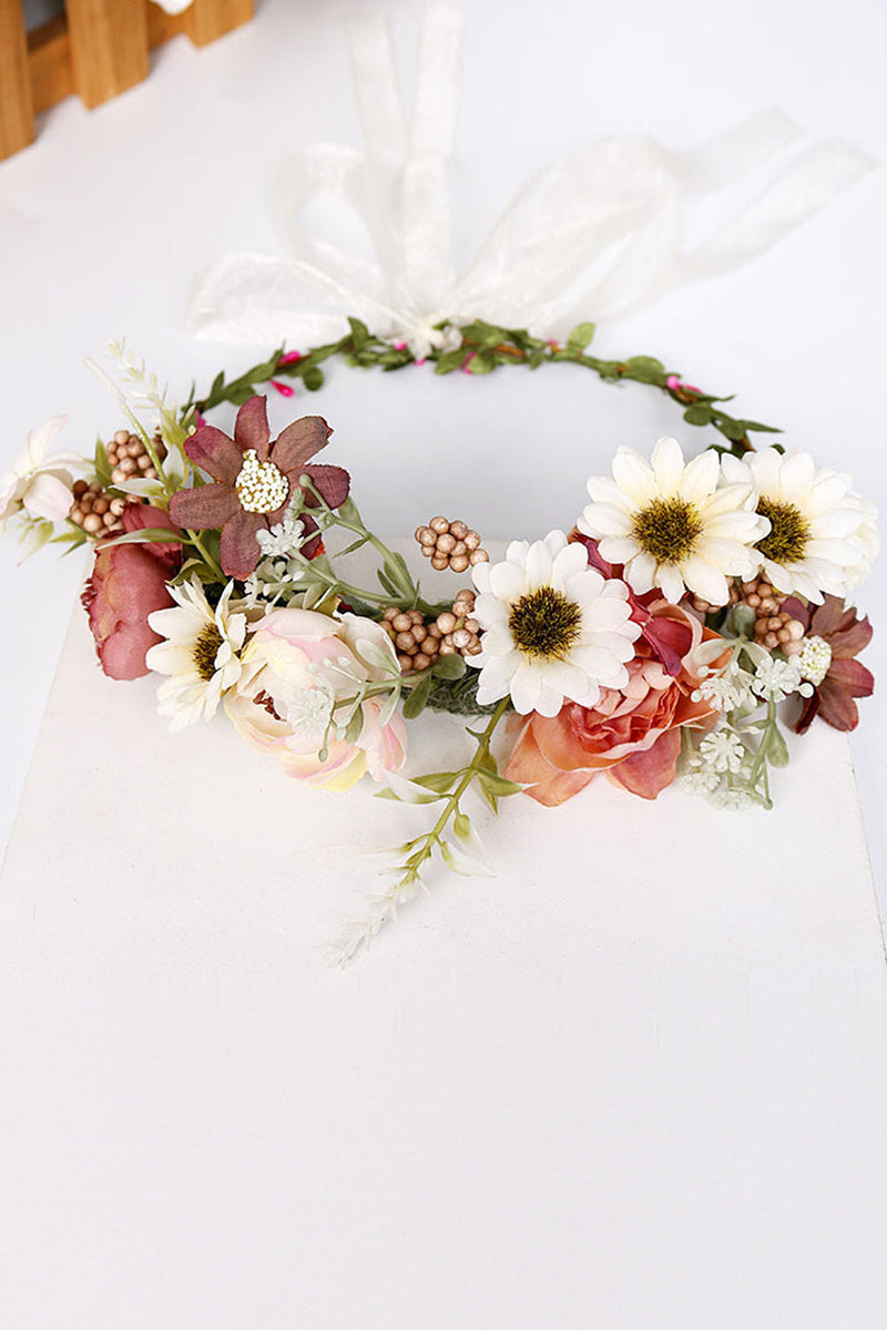 Load image into Gallery viewer, Blush Floral Bride Hair Wreath with Ribbon