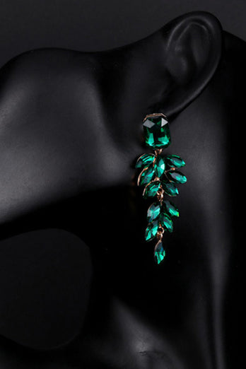 Dark Green Teardrop Crystal Earrings