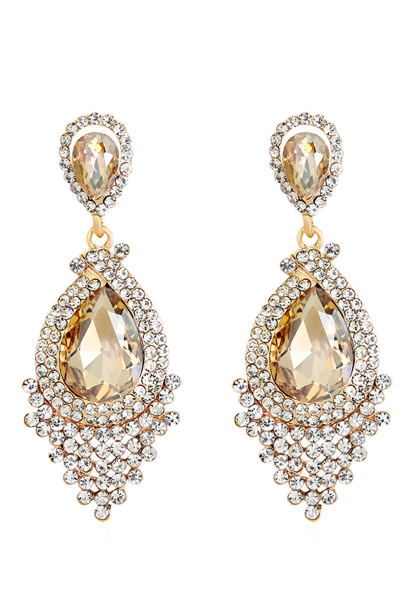 Load image into Gallery viewer, Bride&#39;s Alloy Rhinestone Tear Drop Shaped Champagne Earrings (1 pair)