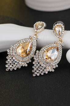 Bride's Alloy Rhinestone Tear Drop Shaped Champagne Earrings (1 pair)