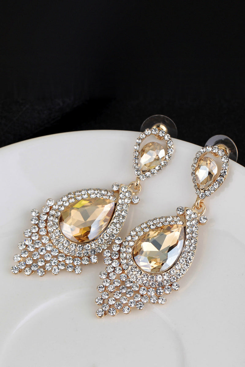 Load image into Gallery viewer, Bride&#39;s Alloy Rhinestone Tear Drop Shaped Champagne Earrings (1 pair)