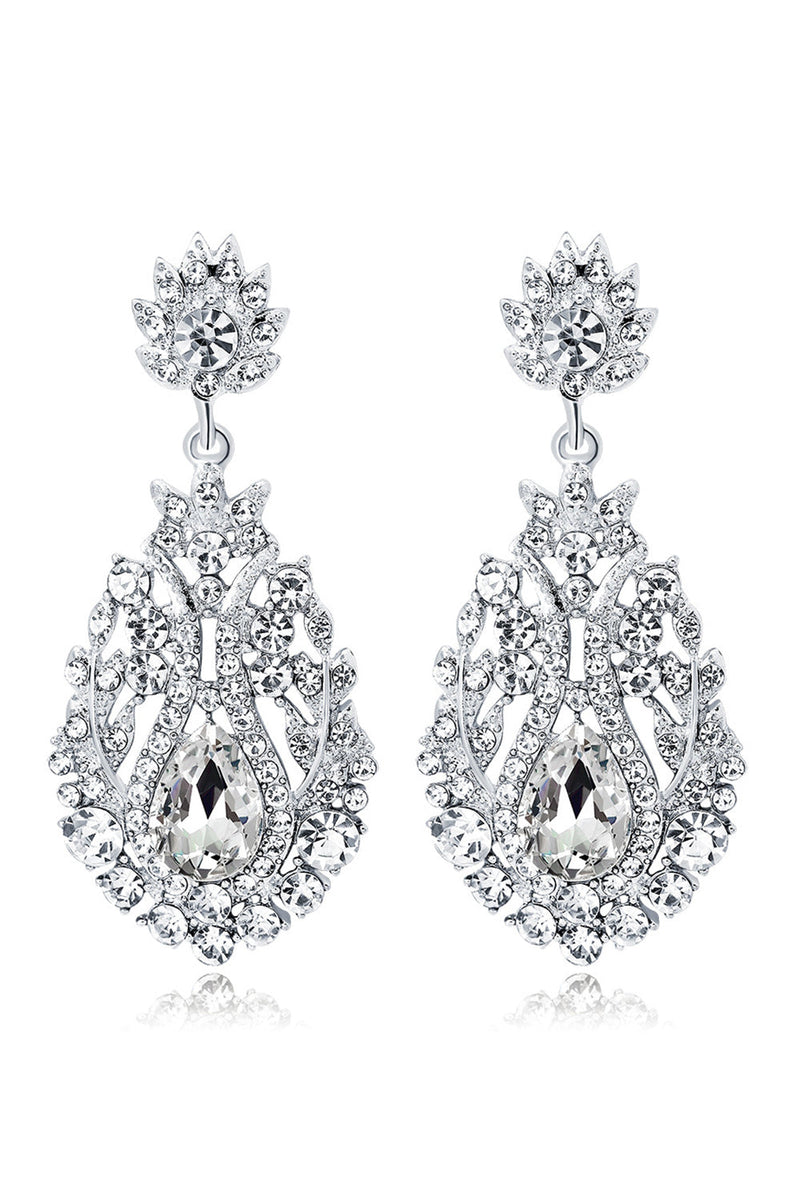 Load image into Gallery viewer, White Crystal Bridal Wedding Earrings