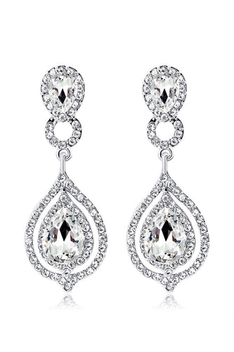 Bridal Wedding White Crystal Teardrop Pendant Earrings