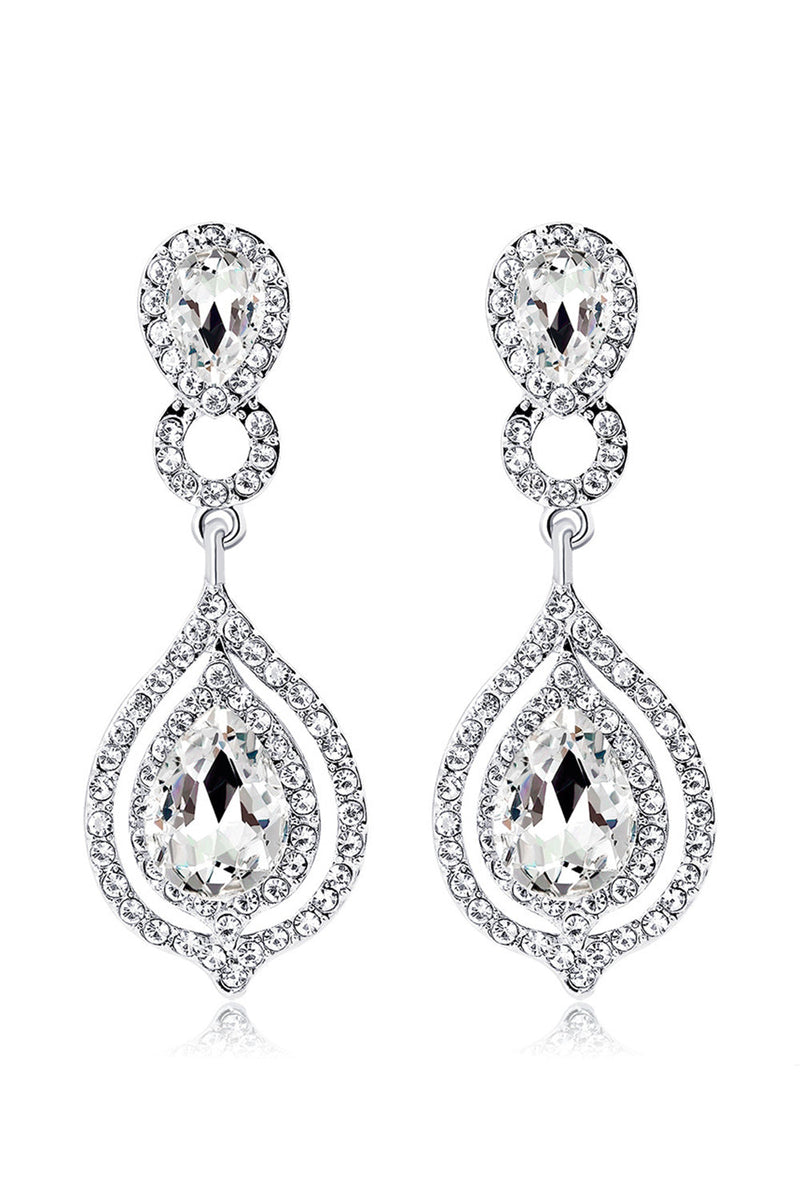 Load image into Gallery viewer, Bridal Wedding White Crystal Teardrop Pendant Earrings