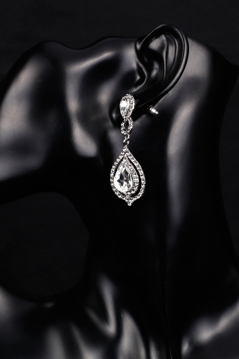 Load image into Gallery viewer, Bridal Wedding White Crystal Teardrop Pendant Earrings