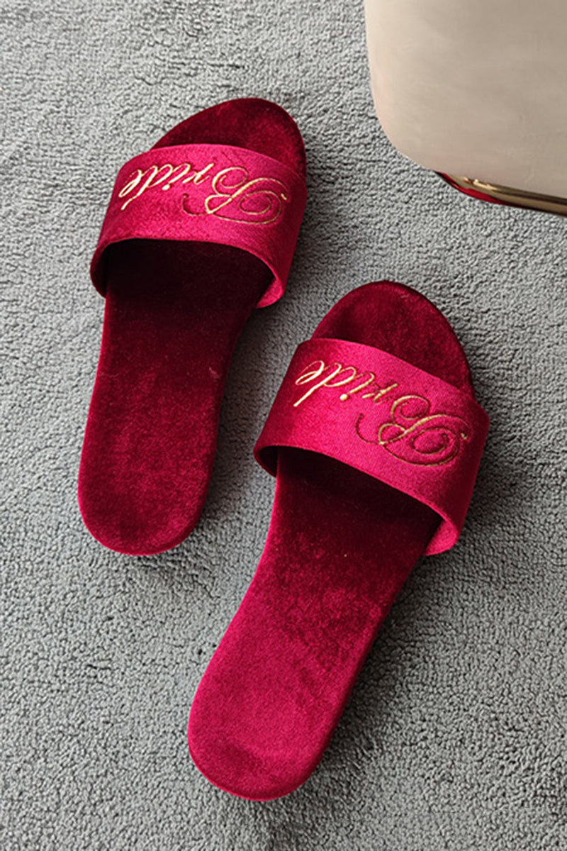 Load image into Gallery viewer, Burgundy Bride and Bridesmaid Wedding Flat Slippers