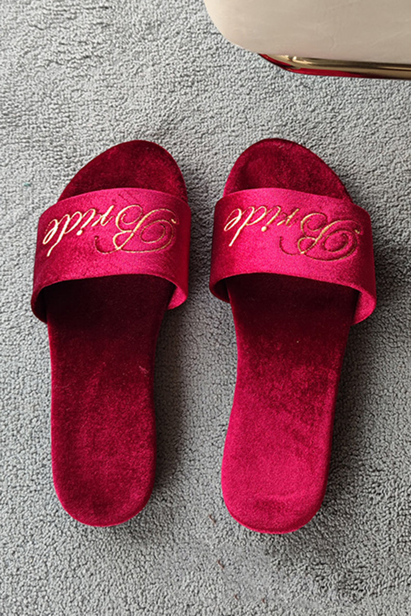 Load image into Gallery viewer, Burgundy Bride and Bridesmaid Wedding Flat Slippers