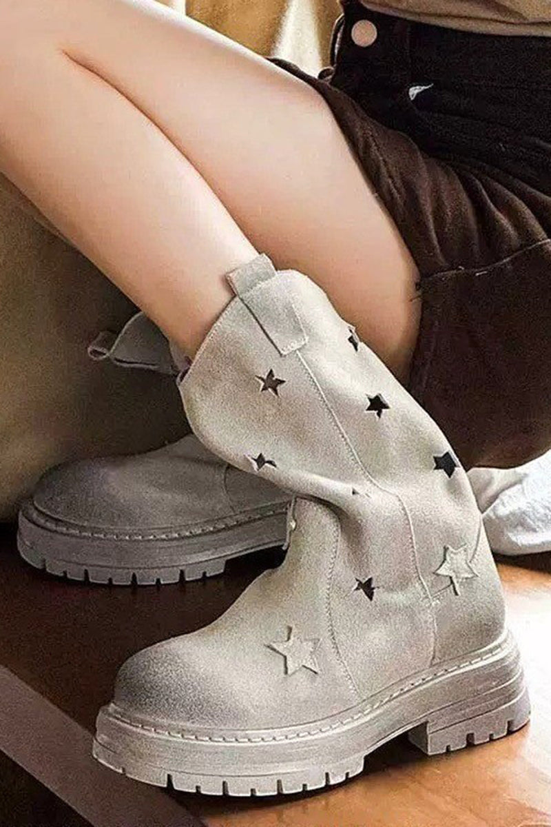 Load image into Gallery viewer, Fashion Grey Mid Calf Round Toe Slip On Boots