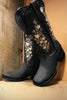 Load image into Gallery viewer, Black Embroidered Chunky Heel Mid Calf Western Boots