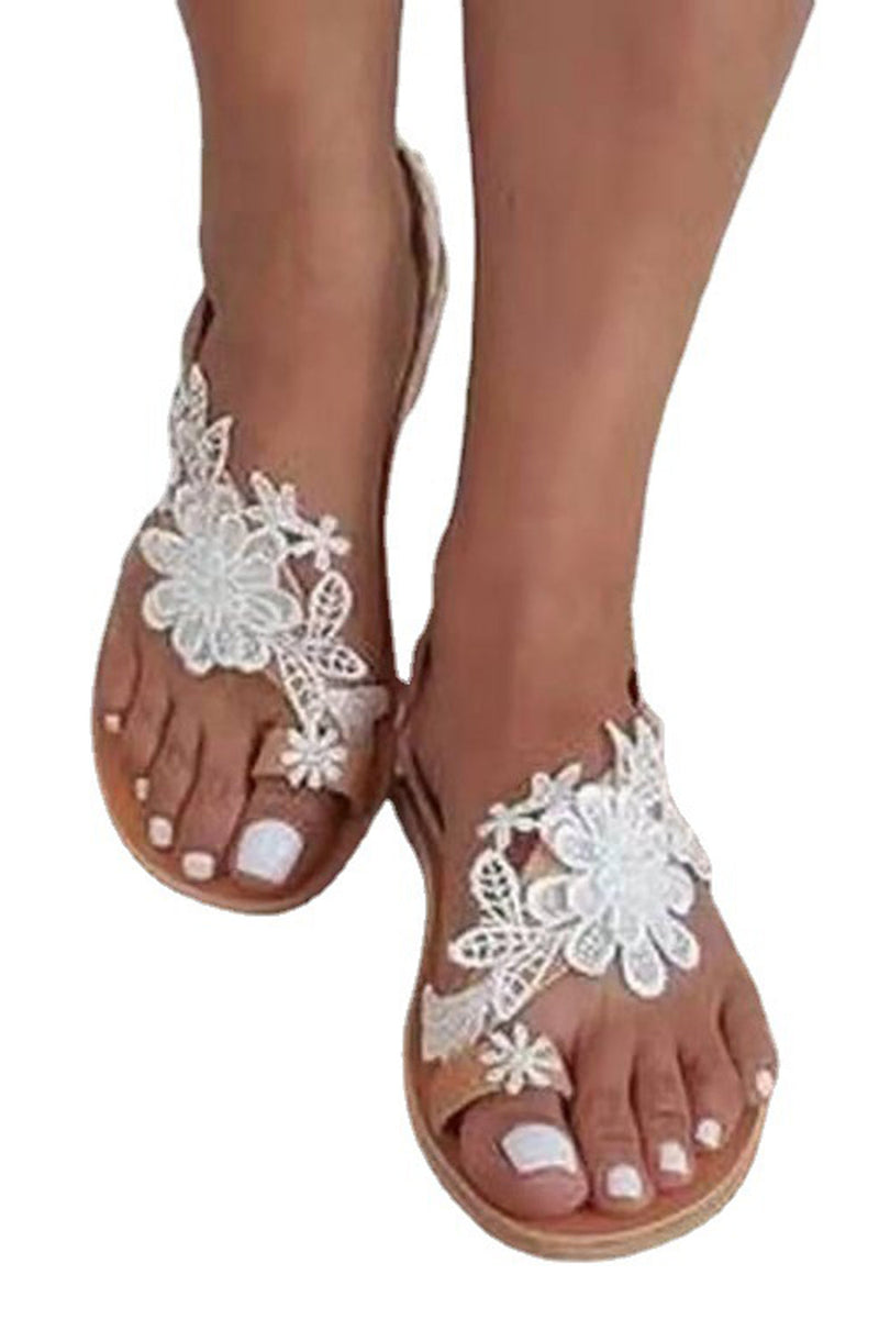 Load image into Gallery viewer, Fashion White Lace Flat Sandals