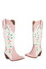 Load image into Gallery viewer, White Embroidered Knee High Wide Calf Chunky Heel Cowgirl Boots