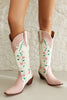 Load image into Gallery viewer, White Embroidered Knee High Wide Calf Chunky Heel Cowgirl Boots