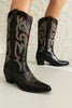 Load image into Gallery viewer, Retro Black Pointed Toe Chunky Heel Mid Calf Cowgirl Boots