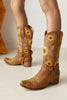 Load image into Gallery viewer, Brown Sunflower Pattern On Pointed Toe Chunky Heel Cowgirl Boots