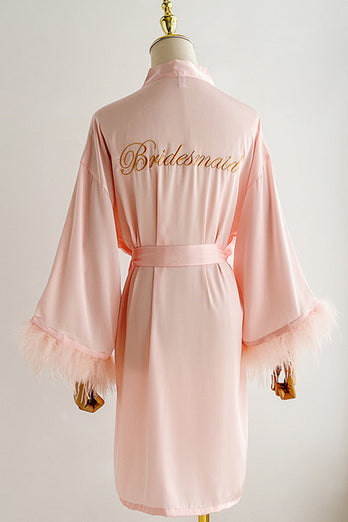 Red Bride Bridesmaid Tea-Length Robe with Feather