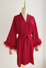 Load image into Gallery viewer, Red Bride Bridesmaid Tea-Length Robe with Feather