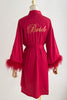 Load image into Gallery viewer, Red Bride Bridesmaid Tea-Length Robe with Feather