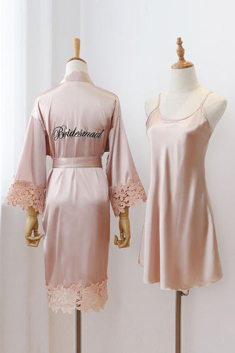 Champagne Satin Bride and Bridesmaid Robe with Lace