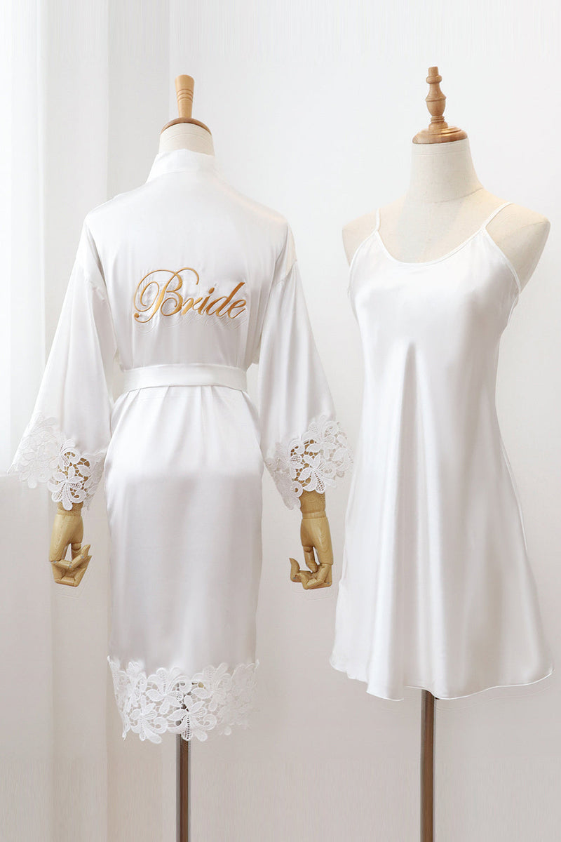 Load image into Gallery viewer, Champagne Satin Bride and Bridesmaid Robe with Lace